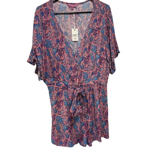 Simply Southern Women's Casual Romper Beach Seahorse Pink Blue Size XL NWT - Picture 1 of 9